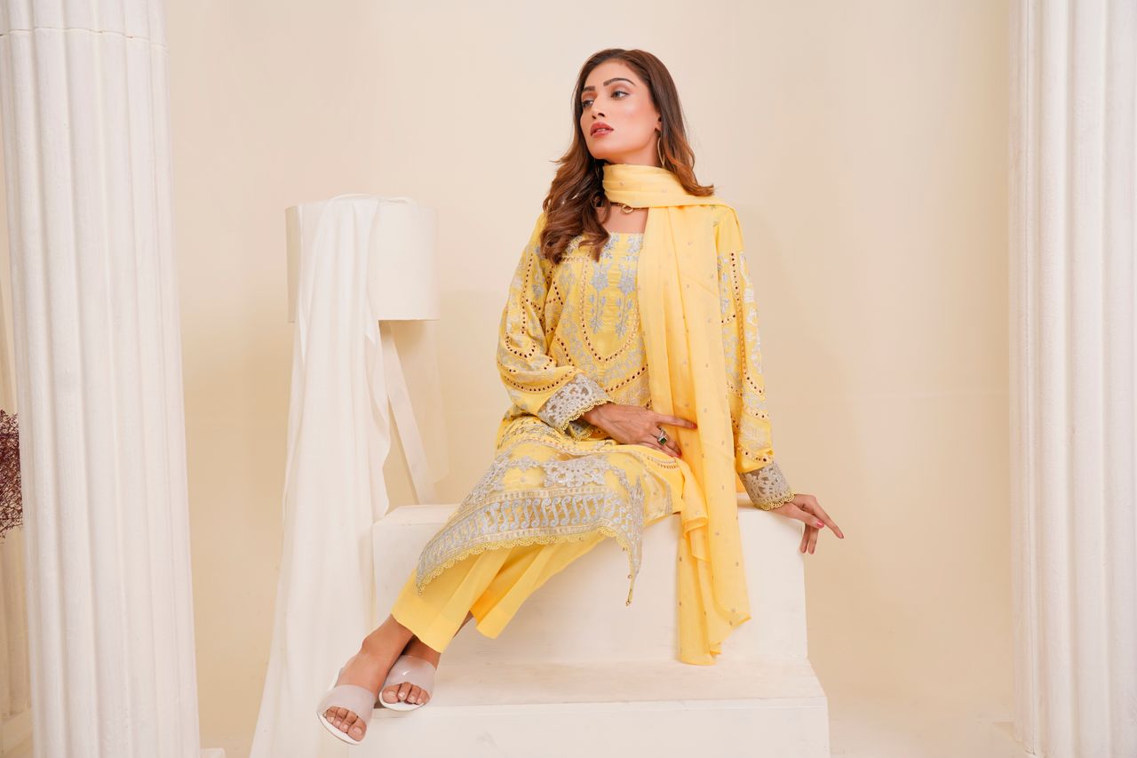 The Art of Drawing Readers In: Your attractive post title goes here A woman poses elegantly in traditional yellow attire during a studio shoot in Lahore.